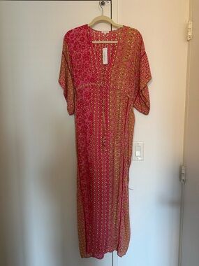 Poupette St. Barth Pink and Gold Printed Maxi Dress